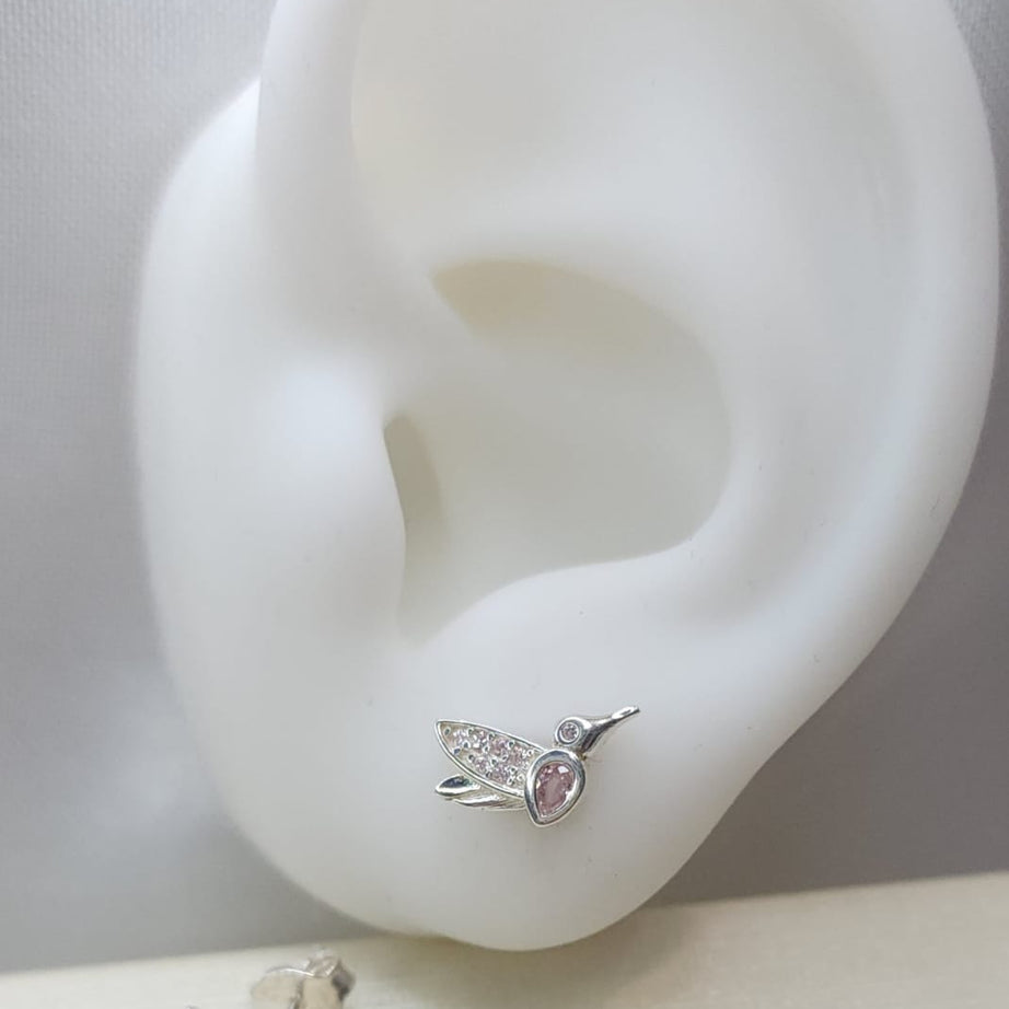 Aros Diseño Colibrí Circón Rosado