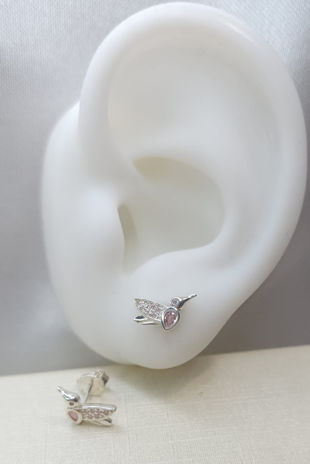 Aros Diseño Colibrí Circón Rosado